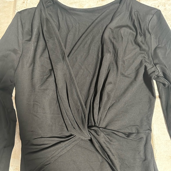 WOMENS twist front plunging neck bodycon long sleeve dress - Picture 6 of 8